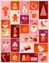 Advent Calendar, Merry Christmas poster, printable template with Xmas elements in modern minimalist style Royalty Free Stock Photo