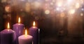 Advent Candles In Church - Three Purple And One Pink
