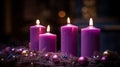 Advent Candles In Church - Three Purple And One Pink As A Catholic Symbol, generative ai Royalty Free Stock Photo