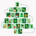 Advent calendar in the form of a tree for Christmas. Advent cards with numbers and pictures.