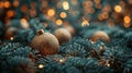 Advent Christmas Decoration with Ornament and Fir Branches and Defocused Lights Royalty Free Stock Photo