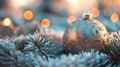 Advent Christmas Decoration with Ornament and Fir Branches and Defocused Lights Royalty Free Stock Photo