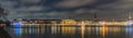 Advent, Christmas in Hamburg. Panorama view of the decorated citycenter from Alster Lake,view to Hamburg Rathaus and a christmas t Royalty Free Stock Photo