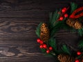 Advent Christmas wreath on wooden door decoration, Happy new year background Royalty Free Stock Photo