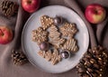 Advent cookies on a plate with decoration