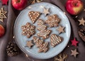 Advent cookies on a plate with decoration