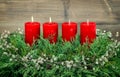 Advent decoration with red burning candles vintage style Royalty Free Stock Photo