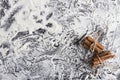 RUSTIC CINNAMON STILL LIFE ON SNOW COVERED BACKGROUND