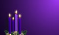 Advent purple candles. Christmas card. Royalty Free Stock Photo