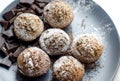 Tea party. Homemade muffins with pieces of chocolate. Royalty Free Stock Photo