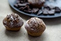 Tea party. Homemade muffins with pieces of chocolate. Royalty Free Stock Photo