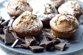 Tea party. Homemade muffins with pieces of chocolate. Royalty Free Stock Photo