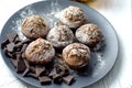 Tea party. Homemade muffins with pieces of chocolate. Royalty Free Stock Photo