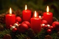 Advent wreath with 4 burning candles Royalty Free Stock Photo