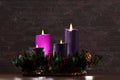 Advent wreath with candles and decorations Royalty Free Stock Photo