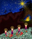 Advent wreath with Christmas Nativity scenery - Advnt as a path