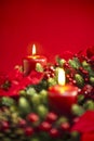 Advent wreath over red background Royalty Free Stock Photo