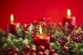 Advent wreath over red background Royalty Free Stock Photo