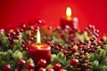 Advent wreath over red background Royalty Free Stock Photo