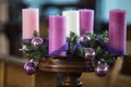 Advent wreath with pink and purple candles