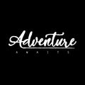 Adventure awaits lettering. Royalty Free Stock Photo