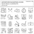 Adventure Backpack and Activity Camping Outdoor Icon Set, Leisure Activity Campfire Travel Picnic in The Nature Park. Survival