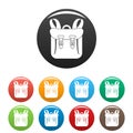 Adventure backpack icons set color