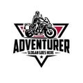 Adventure biker emblem logo vector art isolated. Biker logo vector template