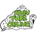 Adventure is calling doodle lettering style, illustration of recreation in the mountains, paragliding, skydiving, hiking and any o