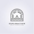 adventure camp tourism hiking river logo vector illustration design line art sunburst line badge Royalty Free Stock Photo