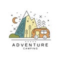 Adventure camping logo design, tourism, hiking, alpinism, mountaineering and outdoor activity emblem vector Illustration Royalty Free Stock Photo