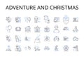 Adventure and christmas line icons collection. dventure, Thrill, Excitement, Risk, Dare, Expedition, Odyssey vector and Royalty Free Stock Photo