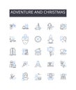 Adventure and christmas line icons collection. dventure, Thrill, Excitement, Risk, Dare, Expedition, Odyssey vector and Royalty Free Stock Photo