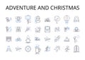 Adventure and christmas line icons collection. dventure, Thrill, Excitement, Risk, Dare, Expedition, Odyssey vector and Royalty Free Stock Photo