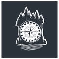 Adventure compass. Black and white illustration.