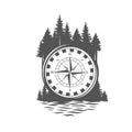 Adventure compass. Black and white illustration.