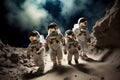 Adventure of cute spacemen or astronauts on Mars AI Generative