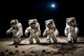 Adventure of cute spacemen or astronauts on Mars AI Generative