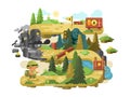 Adventure on a forest trail flat design