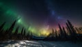 Adventure in the Frozen Mountains, Illuminated by Star Trail generated by AI
