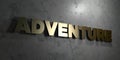 Adventure - Gold sign mounted on glossy marble wall - 3D rendered royalty free stock illustration