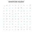 adventure holiday icons, signs, outline symbols, concept linear illustration line collection