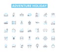 Adventure holiday linear icons set. Thrill, Explore, Adrenaline, Risk, Expedition, Safari, Trek line vector and concept