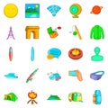 Adventure icons set, cartoon style Royalty Free Stock Photo