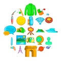 Adventure icons set, cartoon style Royalty Free Stock Photo