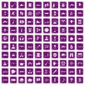 100 adventure icons set grunge purple Royalty Free Stock Photo