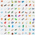 100 adventure icons set, isometric 3d style Royalty Free Stock Photo