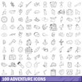 100 adventure icons set, outline style Royalty Free Stock Photo