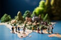 Adventure journey Miniature people exploring a world map, travel concept