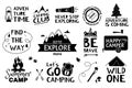 Adventure lettering. Traveling, hiking, camping quotes with doodle elements. Summers vacation, tourism adventures hand